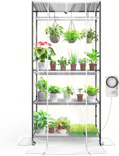 Barrina CX3Z Indoor Greenhouse with Grow Light, 4-Tier Metal Plant Stand with Zippered EVA Cover