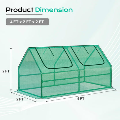 BPS 4x2x2 ft Mini Greenhouse with Green PE Cover UV-Protected Roll-Up Zipper Windows, Ideal for