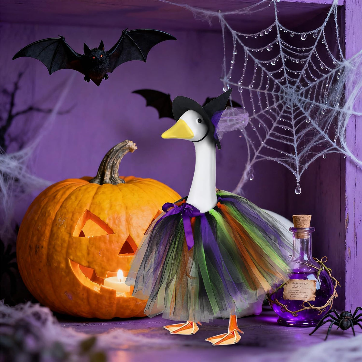 Halloween Witch Porch Goose Outfits Tutu Dress Costume Clothes, for 23" 17" Outdoor Patio Yard Lawn