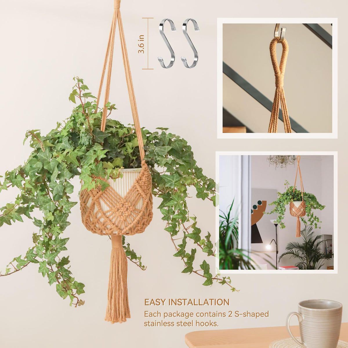 Hanging Planter with Patterns,2Packs Macrame Plant Hangers Indoor Macrame for up to 8 inch Pot