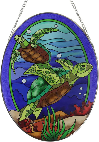 Hanging Ornament, Sea Turtle Stained Glass Window Hangings Suncatcher, 10 inches, Multicolored