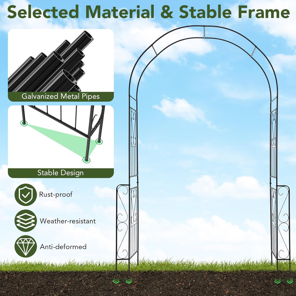 Happygrill Garden Arch Trellis, 7.9 FT Metal Pergola Arbor w/Elegant Pattern & Arc Top Design