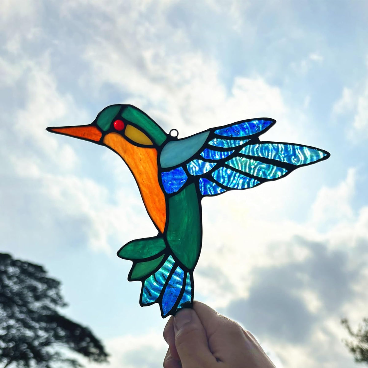 2 Packs Stained Glass Hummingbird Suncatcher Window Hanging Ornament, Stained Glass Birds