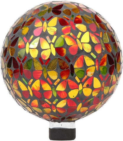 Lily's Home Colorful Mosaic Glass Gazing Ball, Designed with a Stunning Holographic Butterflies
