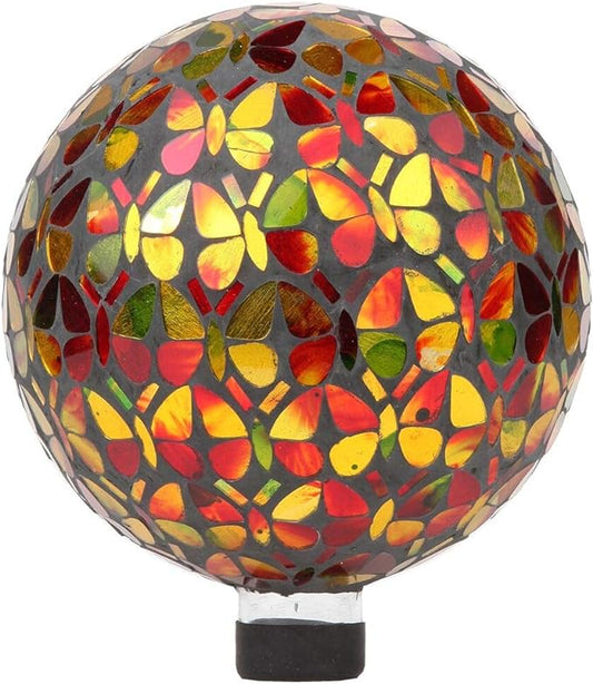 Lily's Home Colorful Mosaic Glass Gazing Ball, Designed with a Stunning Holographic Butterflies