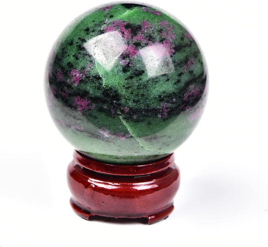 JIC Gem Small Red&Green Treasure Crystal Sphere Ball Natural Ruby Zoisite Healing Crystal Ball with