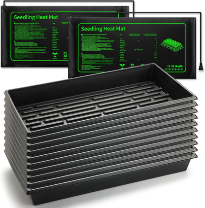 Seed Starter Kit - 10 Pack 1020 Seed Trays with 2 Seedling Heat Mats for Plants (10"x20.5")