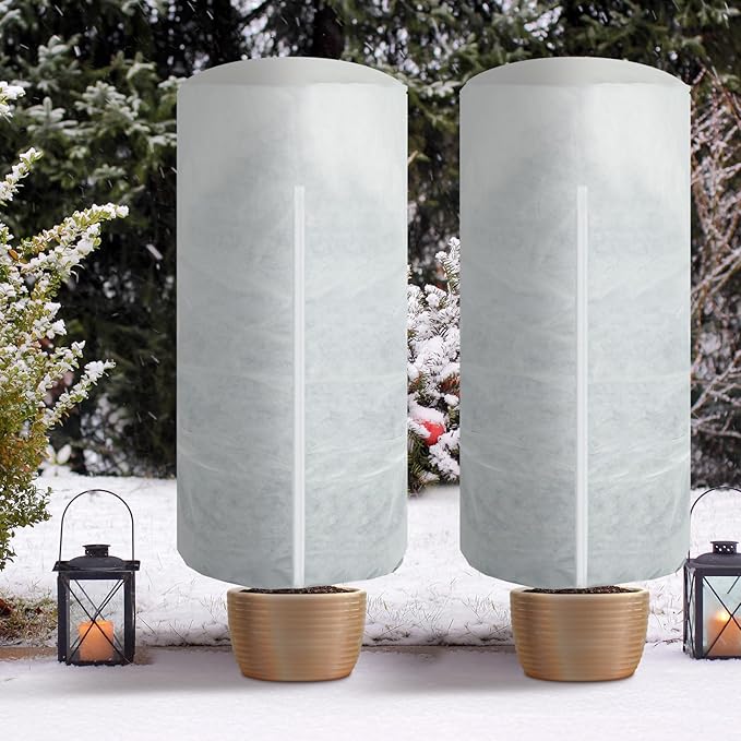 WILLBOND 2 Pcs 47 x 71 Inches Rounded Top Plant Covers Freeze Protection for Winter Cylindrical