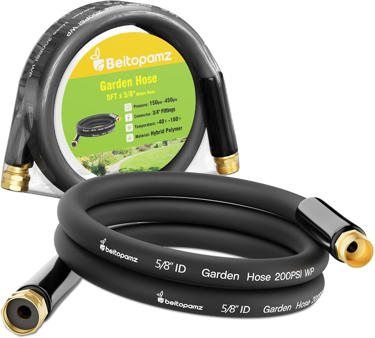 Short Garden Hose 5 ft x 5/8 in Male to Female Heavy Duty Small Water Hose Extend Connector