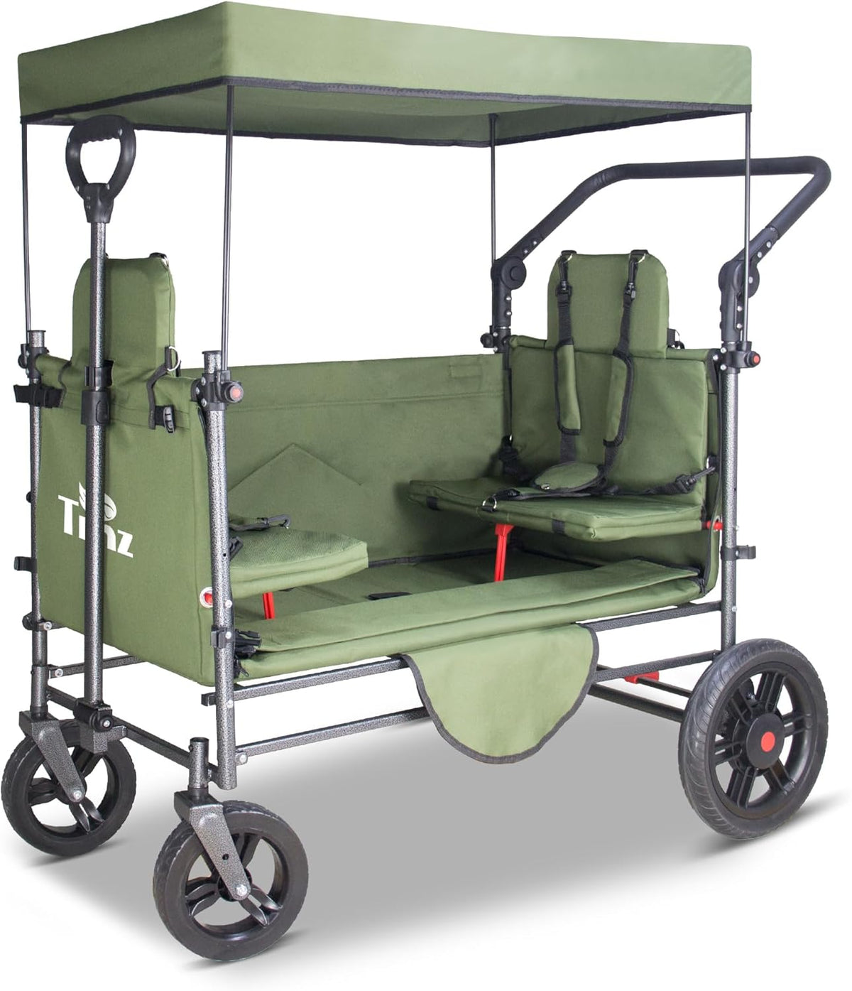TMZ Collapsible Wagon Cart with Side-Opening Seat Conversion Design, Foldable Utility Wagon with 2