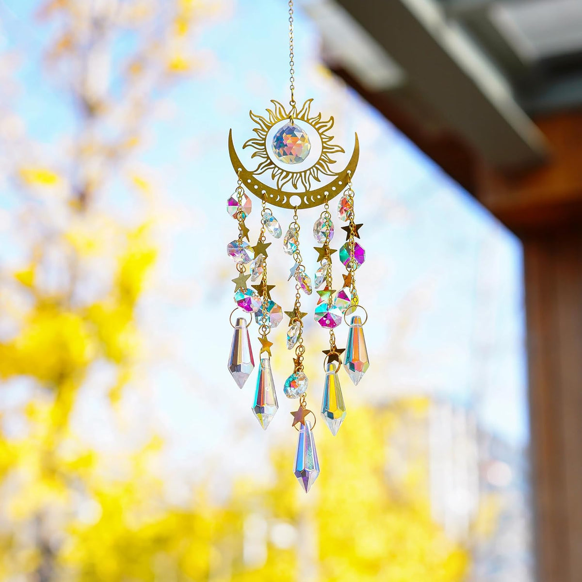 H&D HYALINE & DORA Crystal Sun Catcher Sun and Moon Suncatcher for Windows Hanging Indoor Outdoor