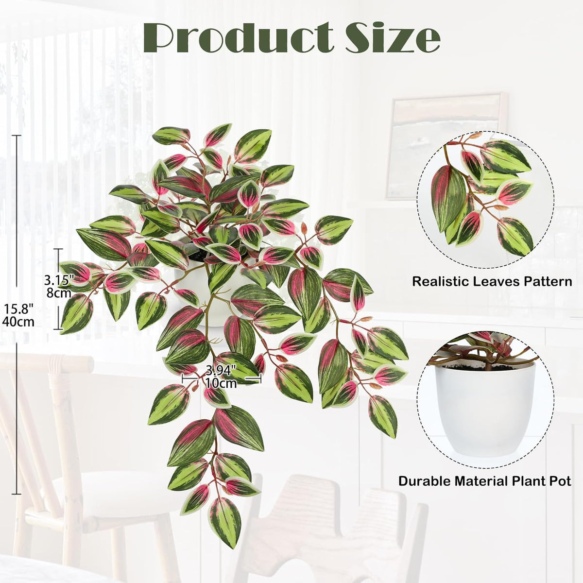 Briful Small Faux Plants Indoor Artificial Potted Silk Plants Fake Watermelon Peperomia Trailing