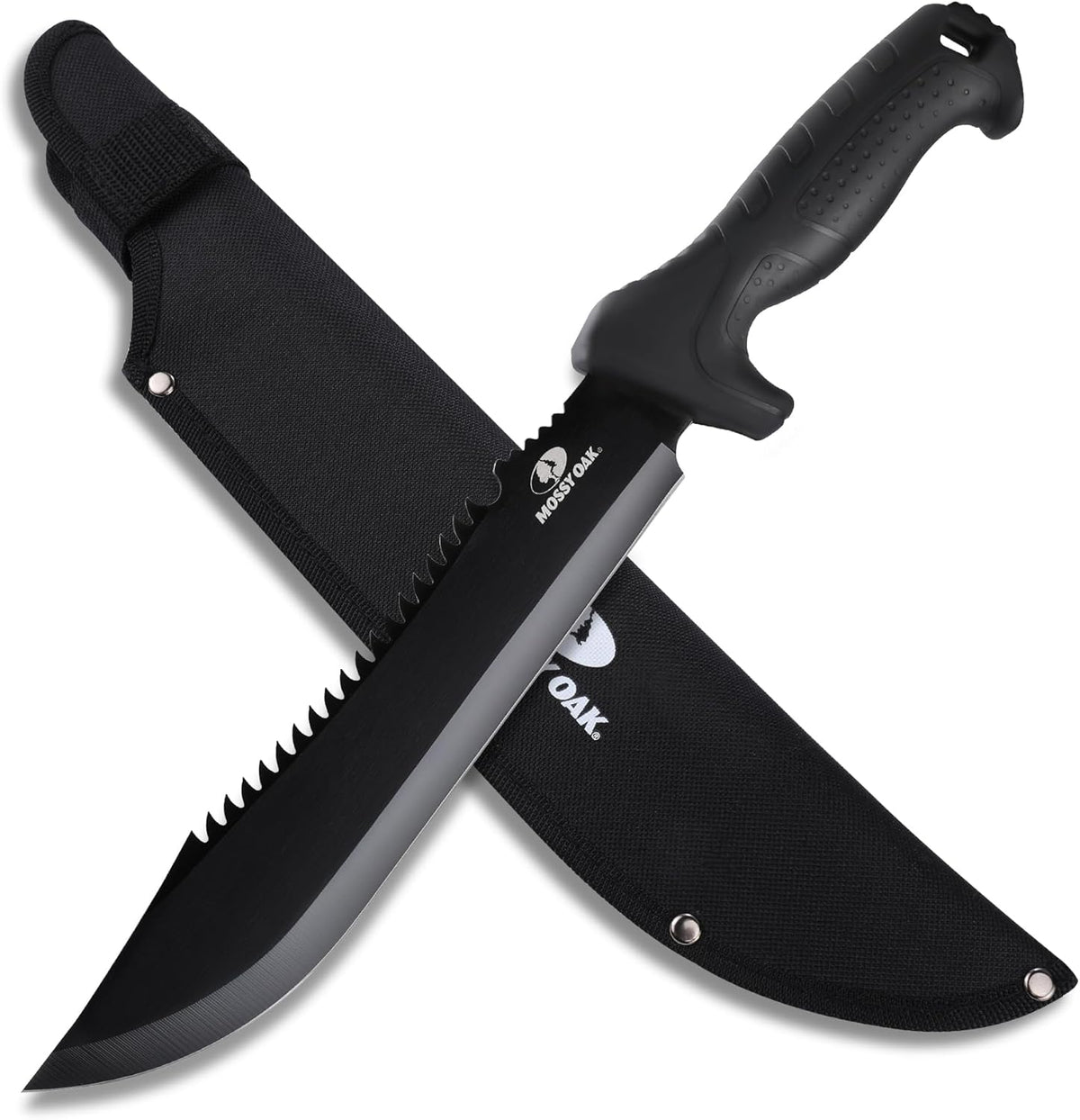 Mossy Oak 16" Heavy Duty Machete with Saw and Sheath, Sharp Dual-Edge Blade, Ergonomic Non-Slip