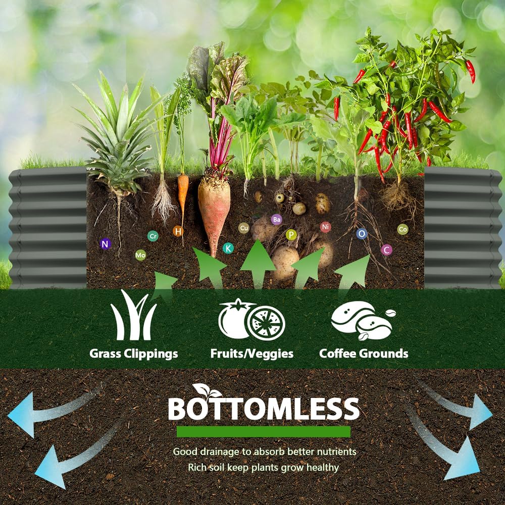 A ANLEOLIFE 4-Pack 6X3X2ft & 8X4X2ft Deep Root Galvanized Raised Garden Beds Outdoor for Planting