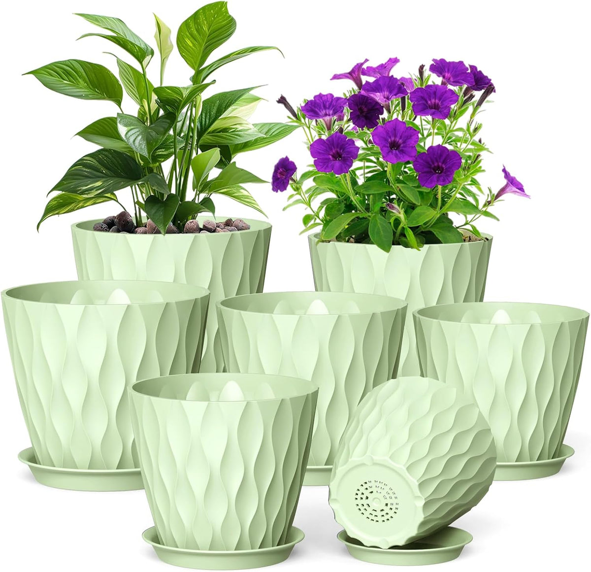 7/6.5/6/5.5/5/4.5/4 inch Plant Pots for Indoor Outdoor Plants, 7 Pack Thick Flower Pots with