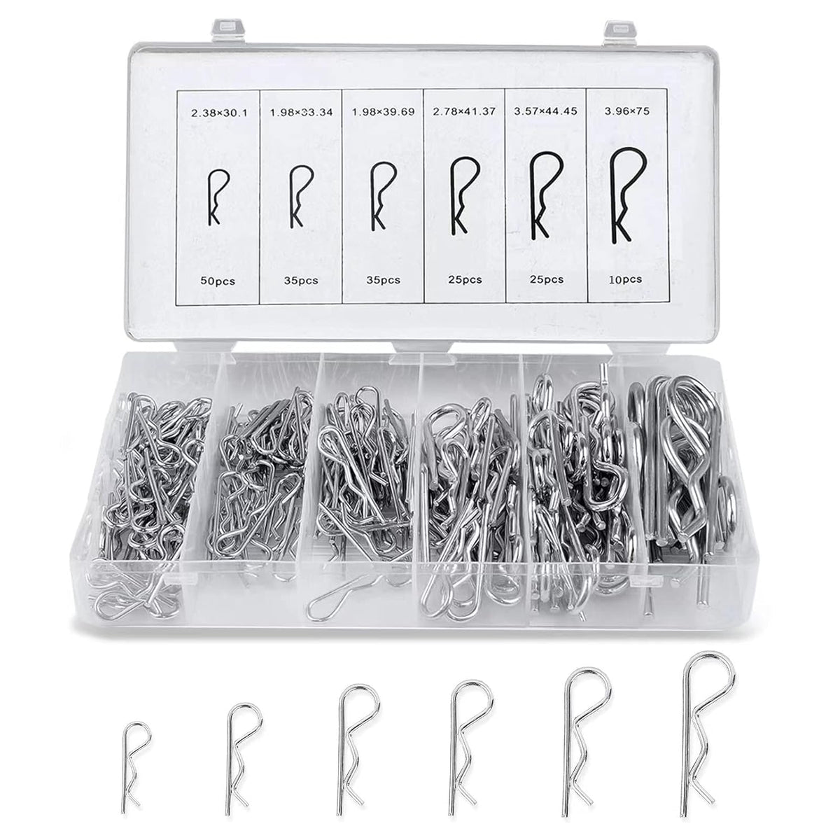 Boatsea Cotter Pin Assortment Kit, 180PCS 6 Sizes Hair Pin R Clips Assortment Kit, Zinc Plated