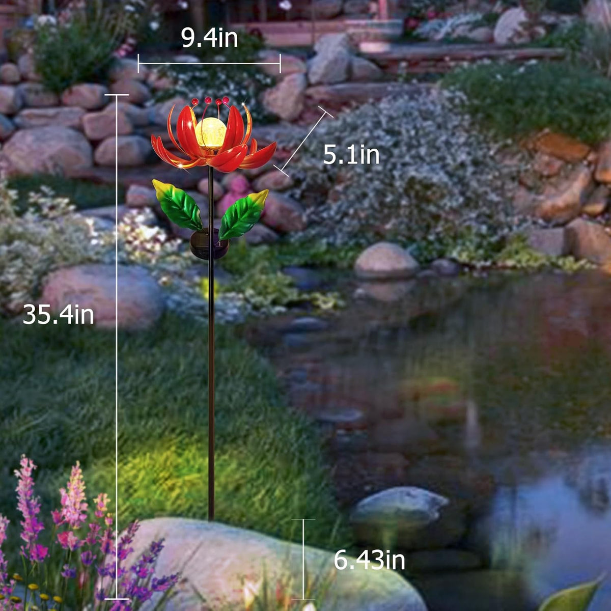 Solar Lights Outdoor Wind Spinners, Metal Lotus Flower Garden Decor with Waterproof LED Crackle