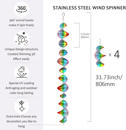 Rainbow Wave Wind Spinners Outdoor Hanging Garden Decor,Bird Deterrents for Outside,Sparkly