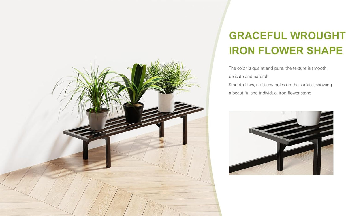 Zhongma One Tier Metal Plant Stand (35.43 L x 8.66 W x 7.9 H) Heavy Duty Plant Holder for Home