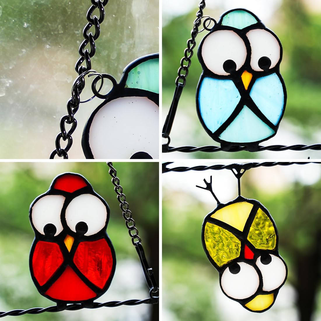 Multicolor Owl Stained Glass Suncatcher for Window,Birds Stained Glass Window Hangings,Bird