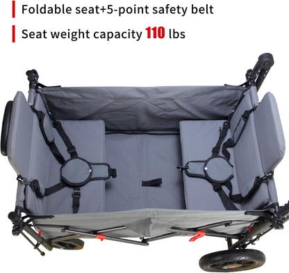 Collapsible Foldable Wagon Cart with Quick-Release Wheels & 2 Seats - Heavy-Duty Utility Wagon