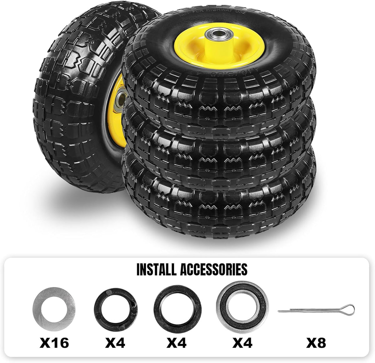 10 Inch Soild Rubber Dolly Tire Wheels, 4.10/3.50-4" Tire and Wheel Flat Free for Garden Carts