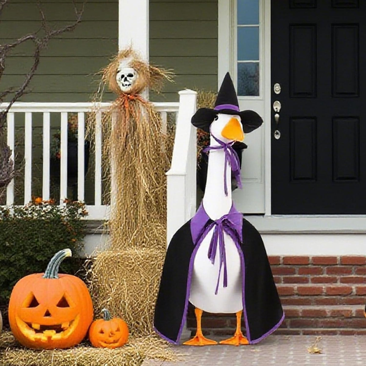 Halloween Porch Goose Outfit Set for 23'' Plastic Statue Lawn Porch Goose Clothes with Cloak Hat