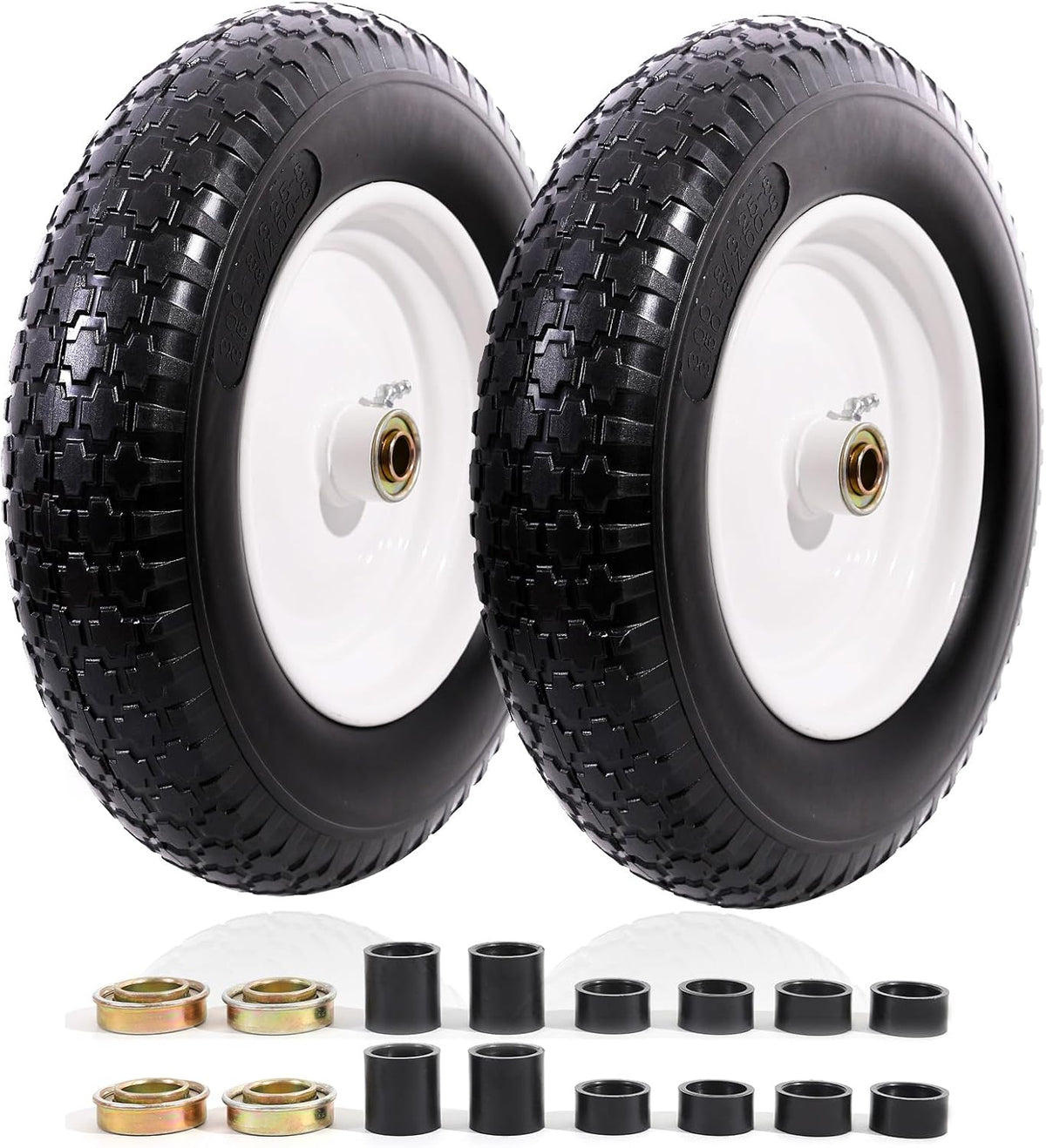 MZREXN 14.5" Wheelbarrow Tire Flat-Free 3.00/3.25/3.50/4.00-8" Solid Tire and Wheel with 3"-7"