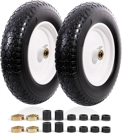 MZREXN 14.5" Wheelbarrow Tire Flat-Free 3.00/3.25/3.50/4.00-8" Solid Tire and Wheel with 3"-7"