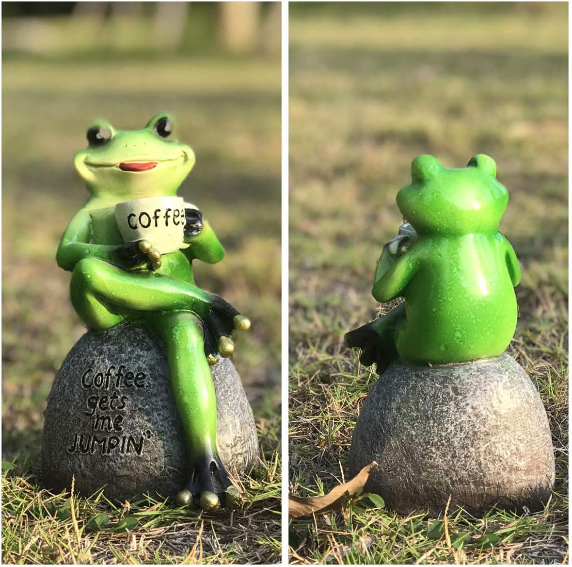 OwMell Frog Statue for Garden, Green Frog Figurine for Outdoor Decor Yard and Garden Decoration