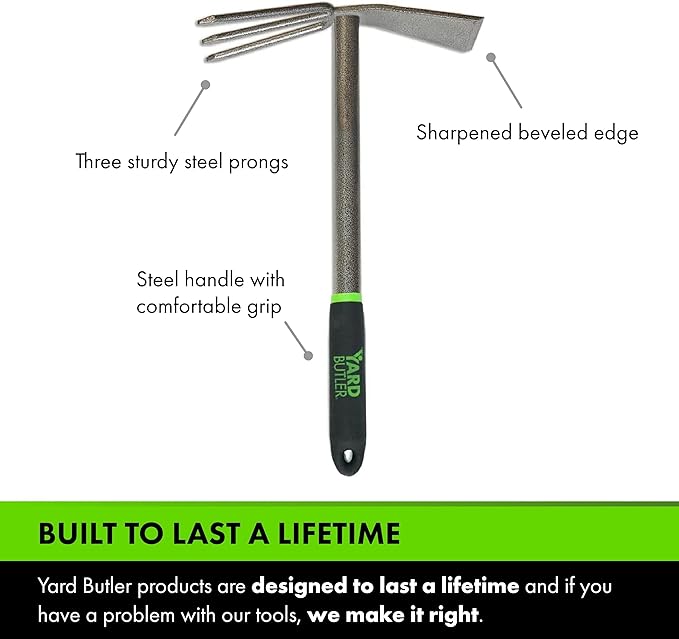 Yard Butler Terra Garden Hand Tools - Weeding Hand Tiller Tool for Efficient Gardening - Weed