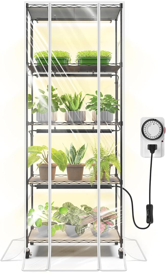 Barrina CX91Z Indoor Greenhouse with Grow Light, 5-Tier Plant Stand with Cover and 1.6FT 25W(Per