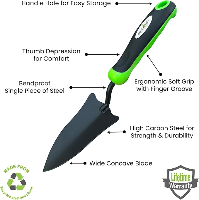 Garden Guru Garden Tool Set 3pc Hand Trowel Transplanter Cultivator – Heavy Duty Rust Resistant