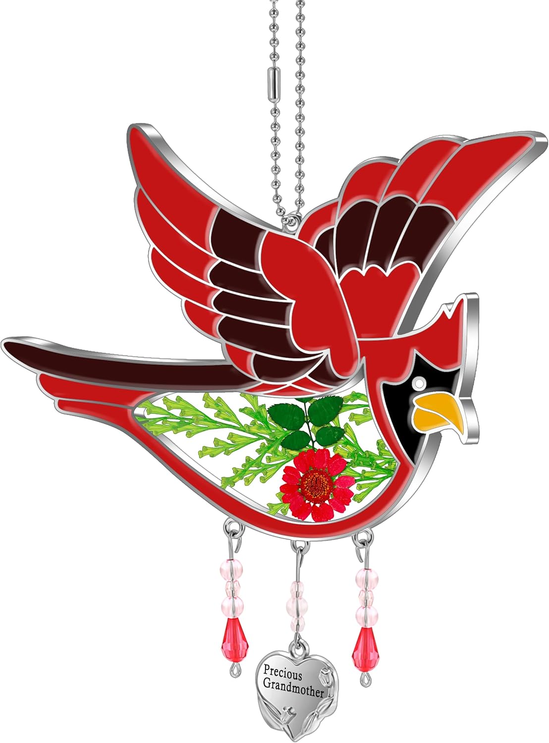 KY&BOSAM Cardinal Suncatcher Grandma Gifts Glass Suncatchers for Windows Hanings Wind Chime,Pressed