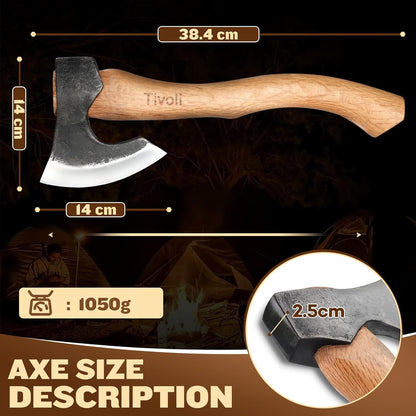 Tivoli 15 Inch Camping Axes and Hatchets, Bushcraft Axe for Wood Splitting and Kindling,Hand Forged
