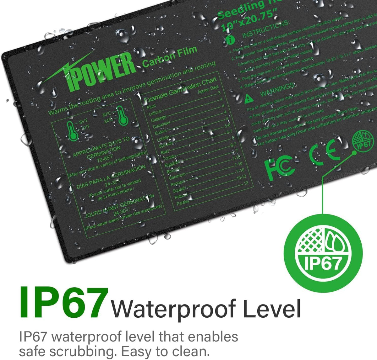 iPower 10" x 20.75" Seeding Heat Mat with New-Upgraded Carbon Film, Indoor Gardening Plant