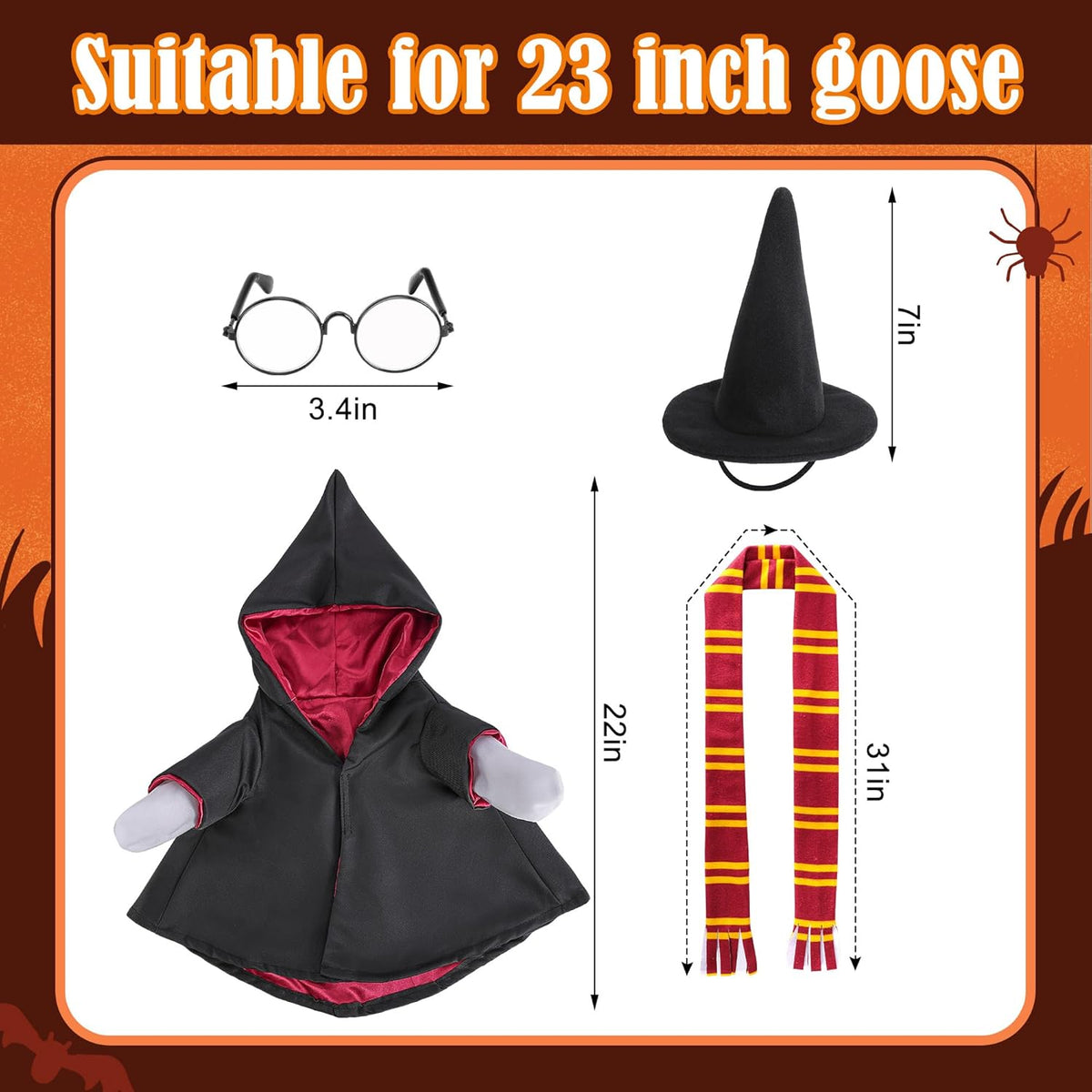 4 Pcs/Set Halloween Witch Goose Outfits, Lawn Porch Goose Statue Wizard Costume, Garden Goose