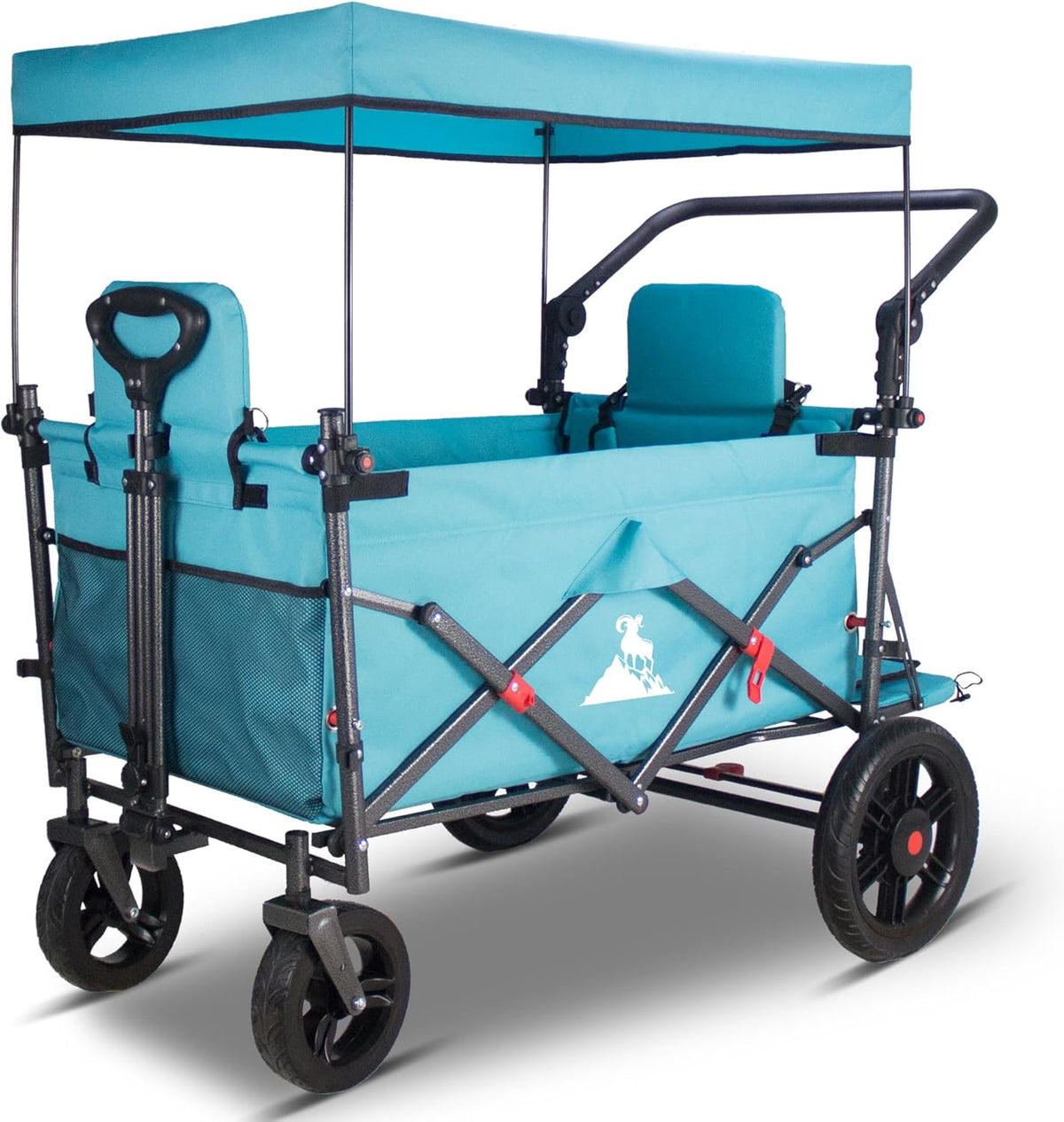 Collapsible Foldable Wagon Cart with Quick-Release Wheels & 2 Seats - Heavy-Duty Utility Wagon