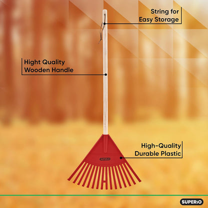 Leaf Rake, Red Kid Size Leaf Collector, Bulk Pack Gardening Rake, 24-Pack Plastic Rakes with Wood
