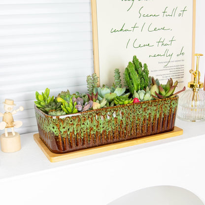 Succulent Pots - 12 Inch Large Succulent Planters with Drainage Tray, Window Sill Planter, Long