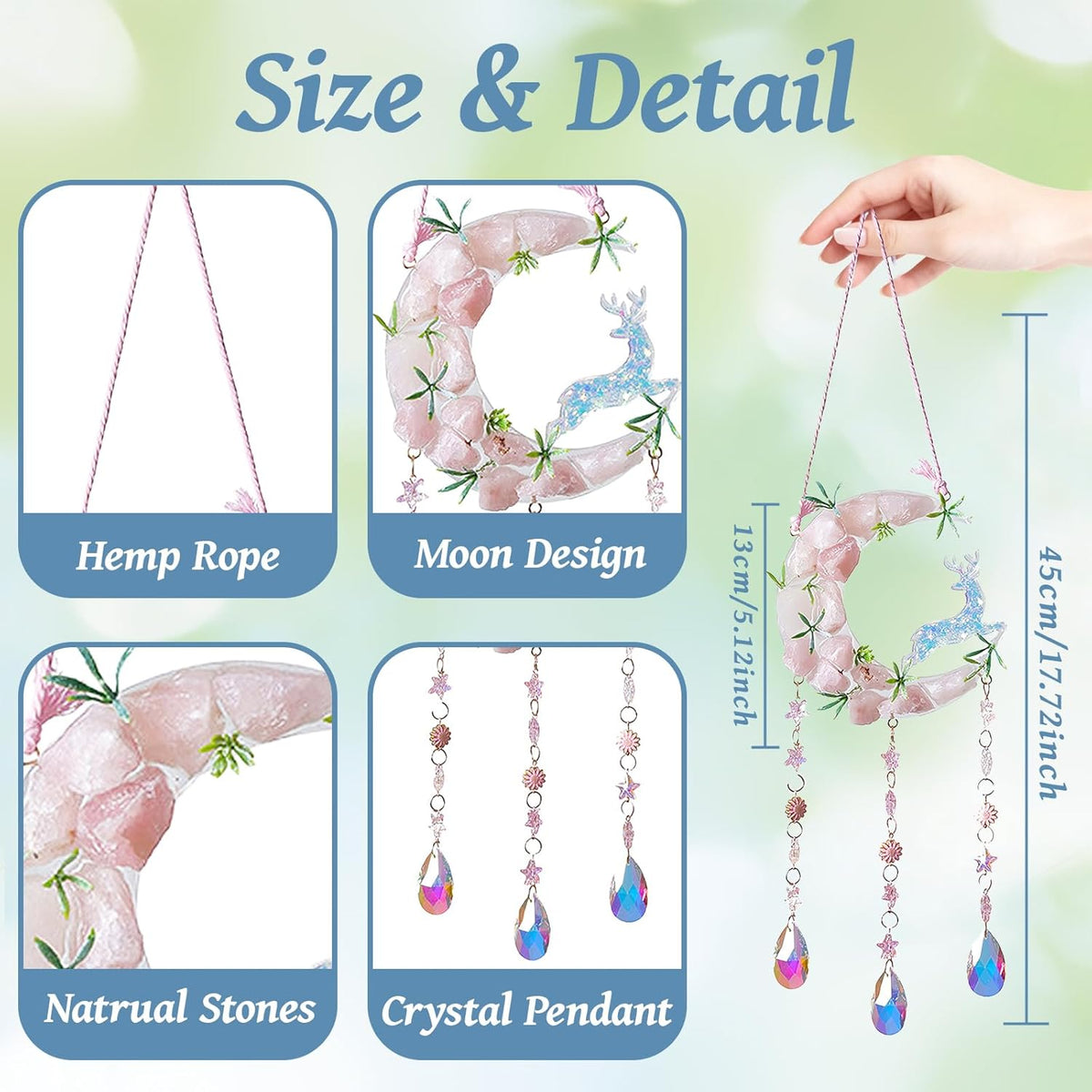 TUOKING Crystal Suncatchers for Window Green Deer Pink Dreamy Crystal Natural Stone Sun Catchers
