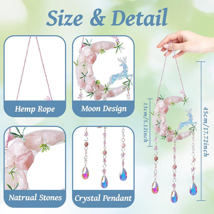 TUOKING Crystal Suncatchers for Window Green Deer Pink Dreamy Crystal Natural Stone Sun Catchers