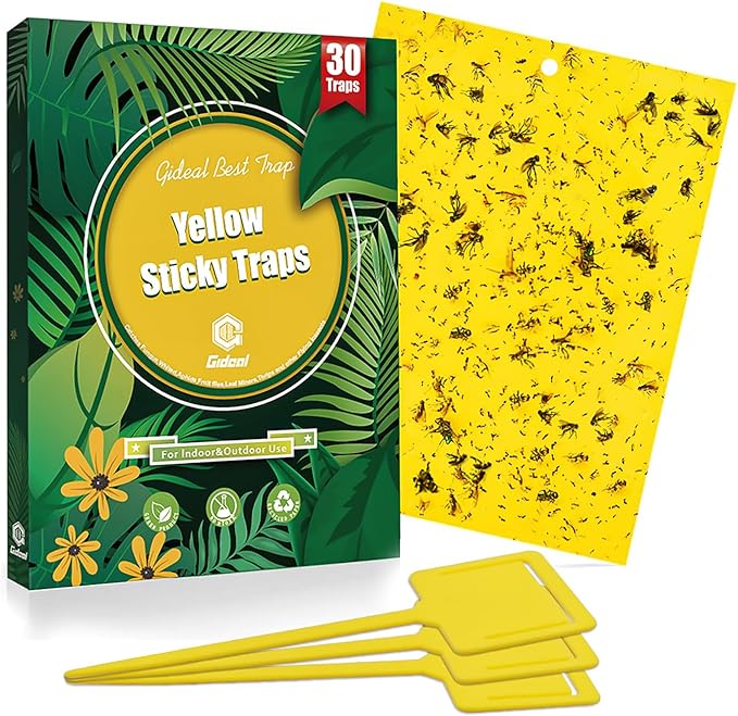 Gideal 30-Pack Dual-Sided Yellow Sticky Traps for Indoor Outdoor Flying Plant Insect Fungus Gnats