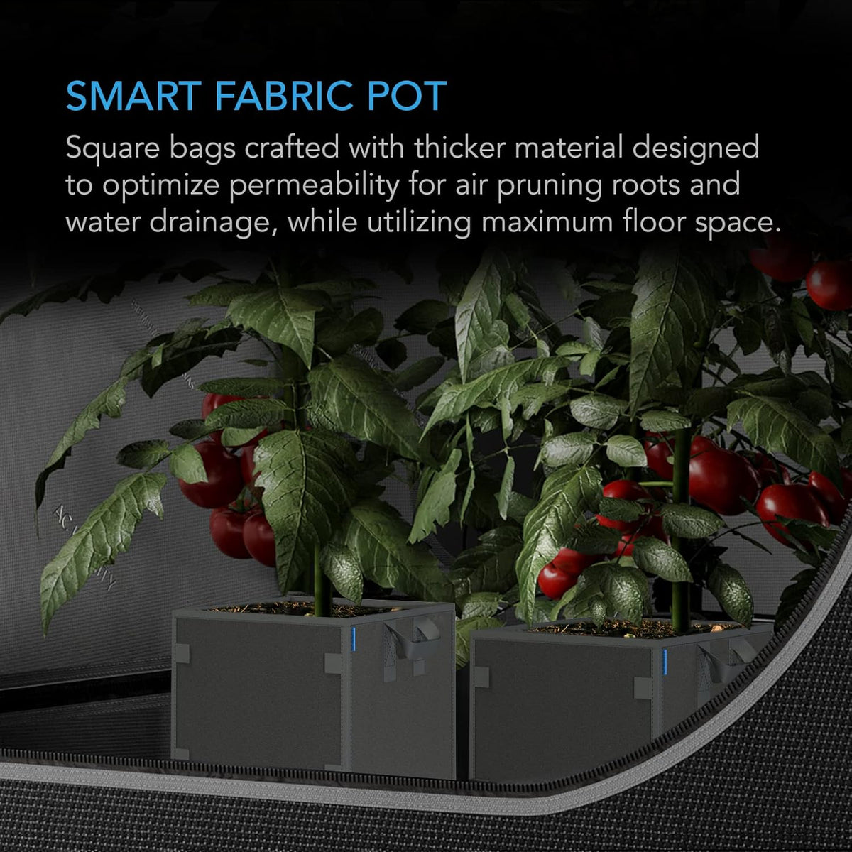 AC Infinity Square Heavy Duty Fabric Pots, 7 Gallon Aeration Reusable Grow Bags 5-Pack with 500G