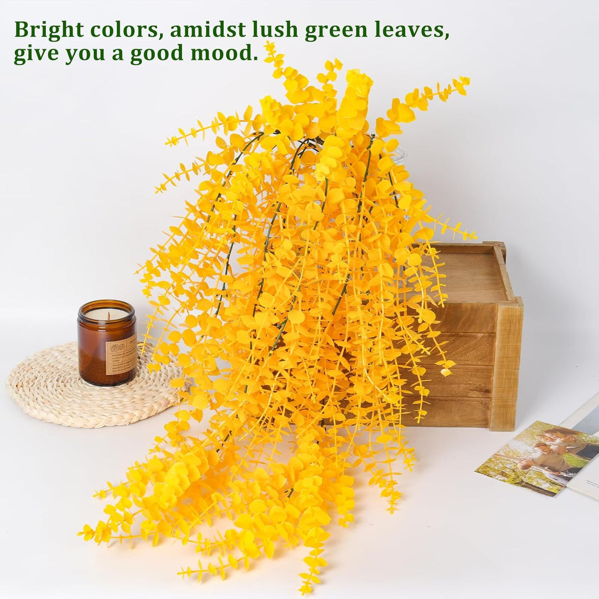 RECUTMS Aritificial Hanging Plant 3 Pack Fake Eucalyptus Leaves Faux Yellow Vine Plant Hanging for