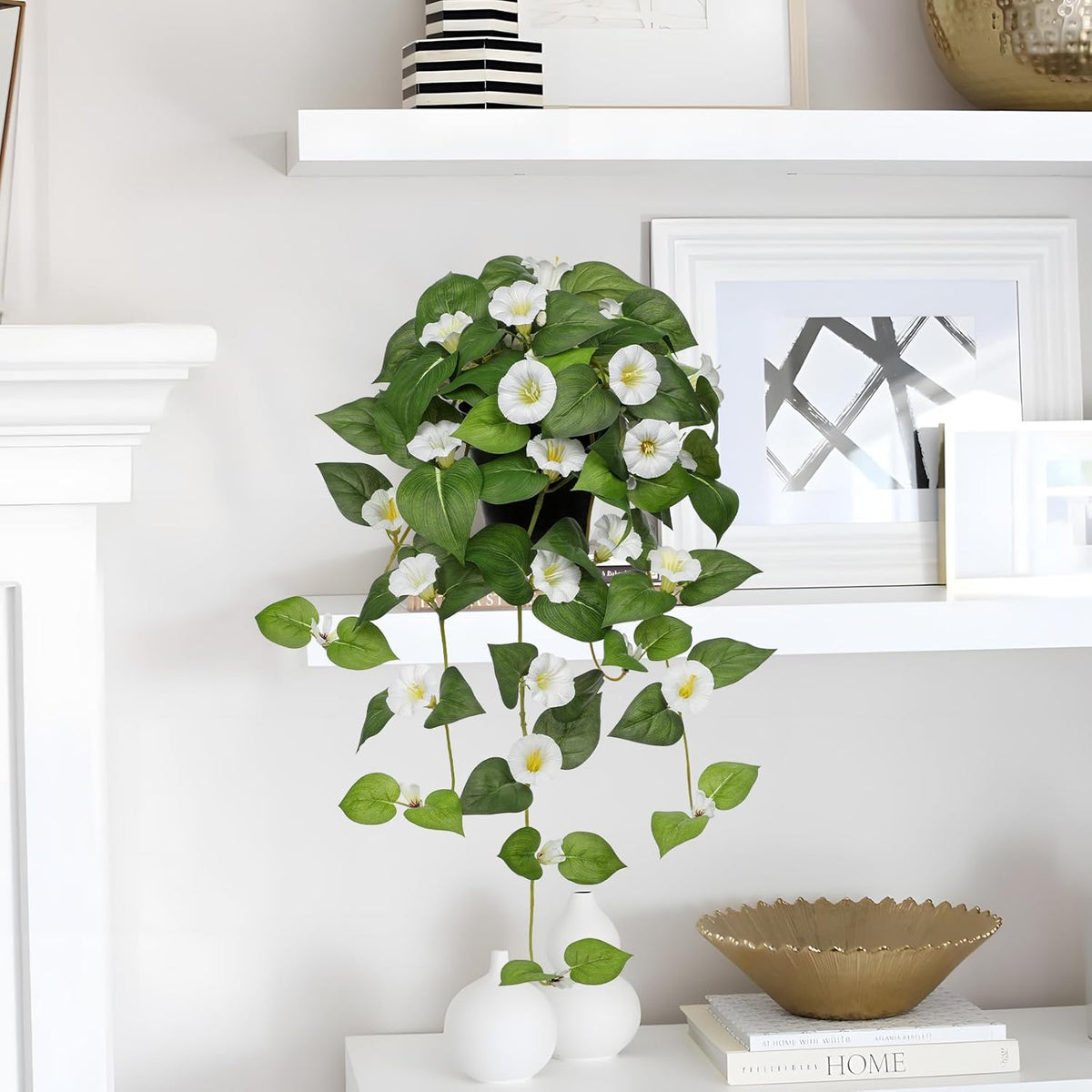Briful Artificial Hanging Flowers in Pot 25.6" Faux Silk Morning Glory Flower Vine with Cascading