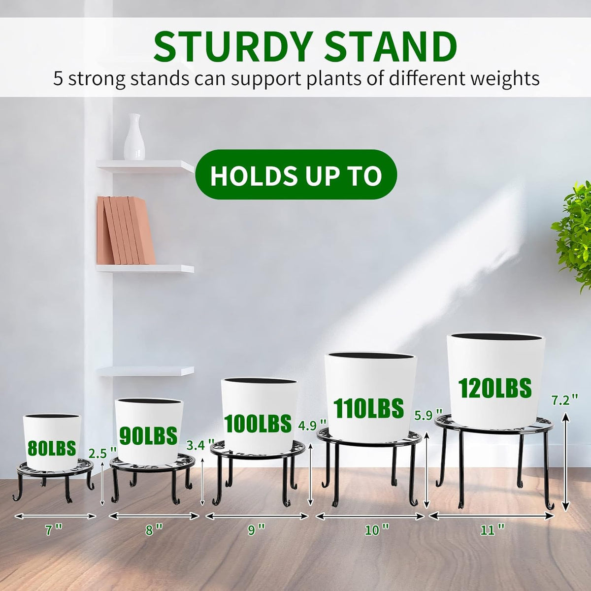 5 packs Rustproof Metal Plant Stands for Multiple Plant, Heavy Duty Plants Holder Outdoor Indoor