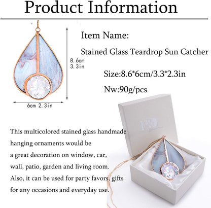 H&D HYALINE & DORA Art Stained Glass Suncatcher Teardrop Ornament, Suncatchers Hang for Window