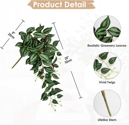 DILATATA Fake Hanging Plants Artificial Hanging Plants 26" Faux Wandering Jew Hanging Leaves Plants