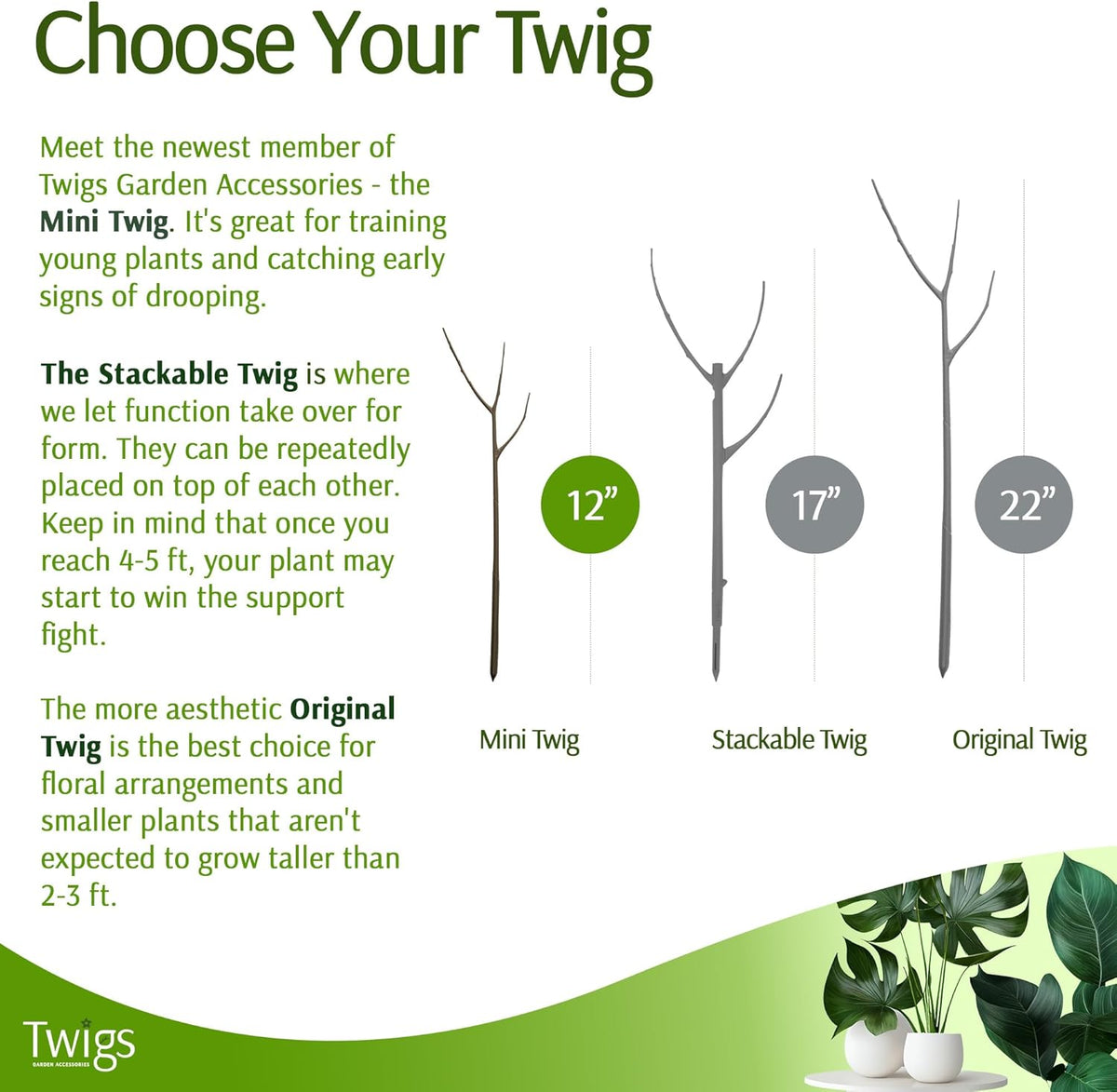 Twigs - Plant Support Stakes for Indoor, Outdoor & Climbing Plants, Gardening Supplies, Garden